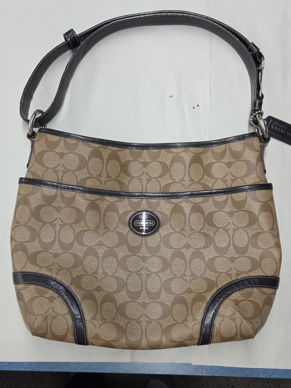 Coach Signature Peyton Convertible Hobo In Khaki And Brown F19823